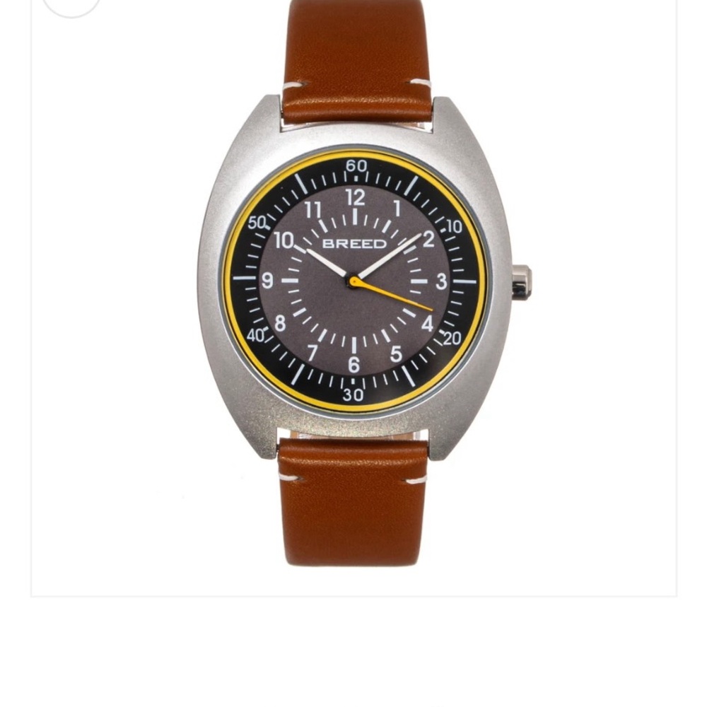 NWT Breed Men's Victor Silver and Tan Leather Watch